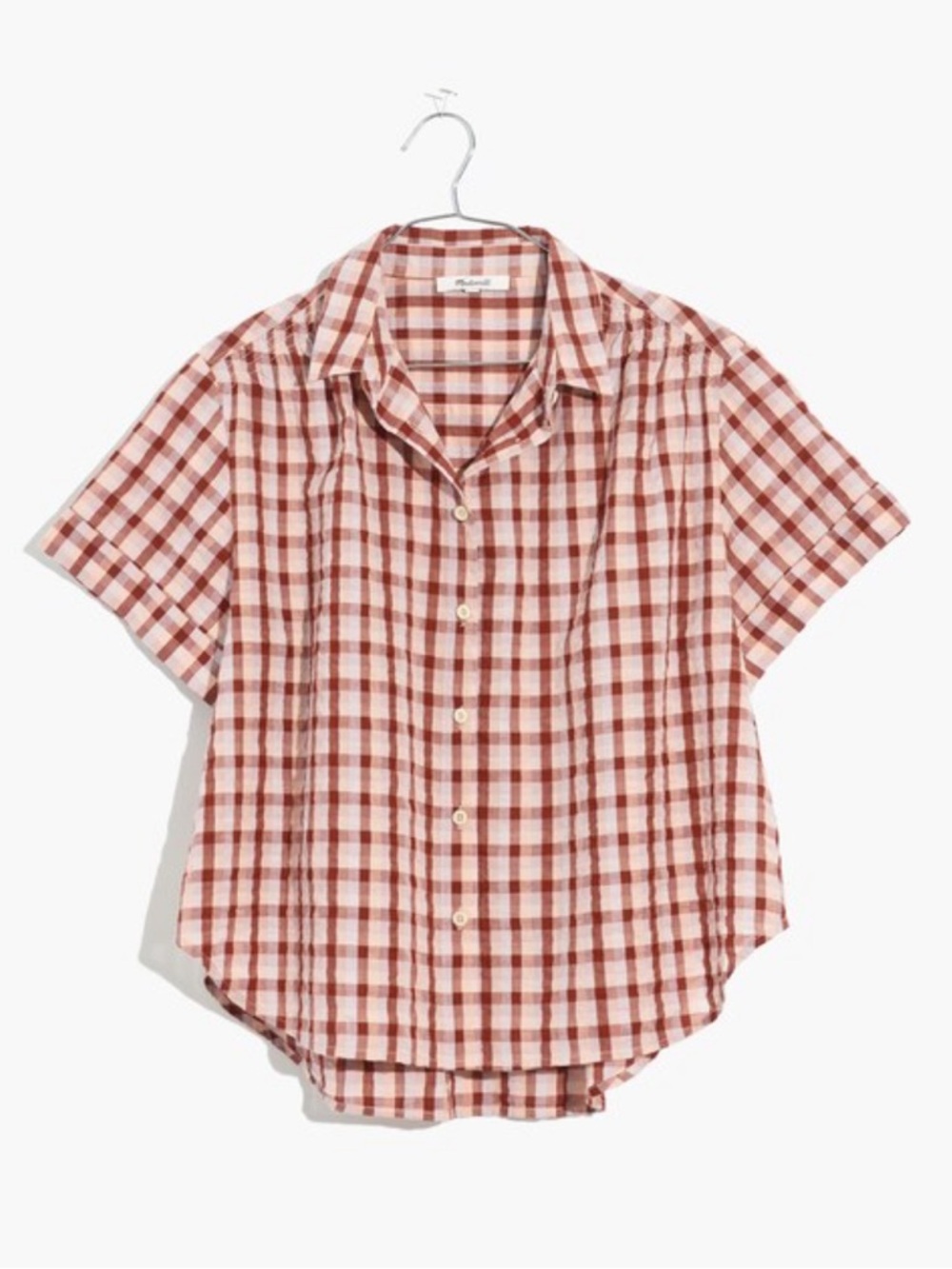 Madewell Seersucker Baybrook Shirt in Plaid Stained Mahogany Women’s L 100% Cott